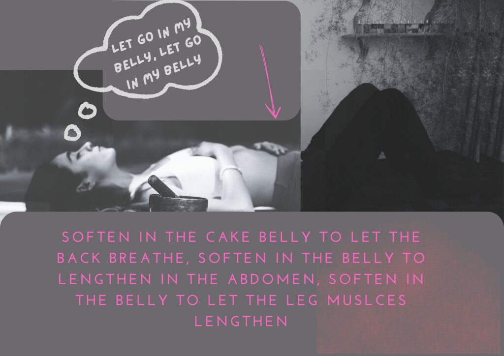 Woman lying in semi supine to let go in your belly also called constructive rest